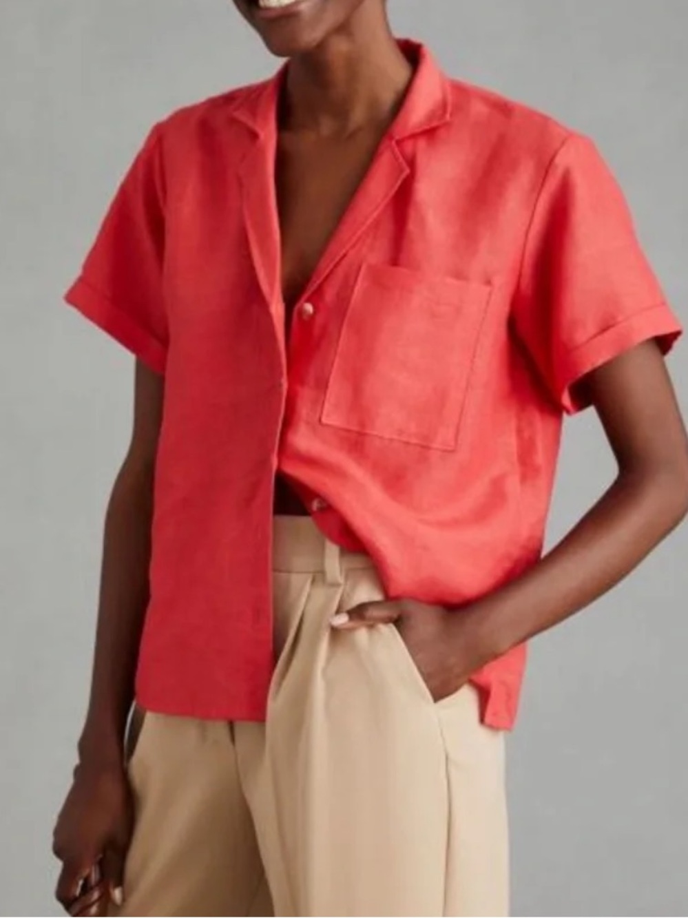 Maeve By Anthropologie Classic Surf Linen Button-Down Shirt Size M